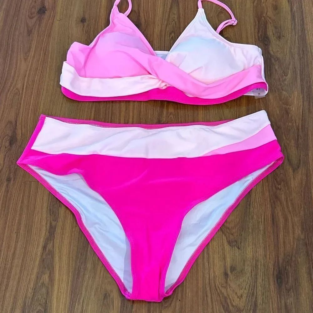 NEW pink tones twist top, high waisted, bikini setXL